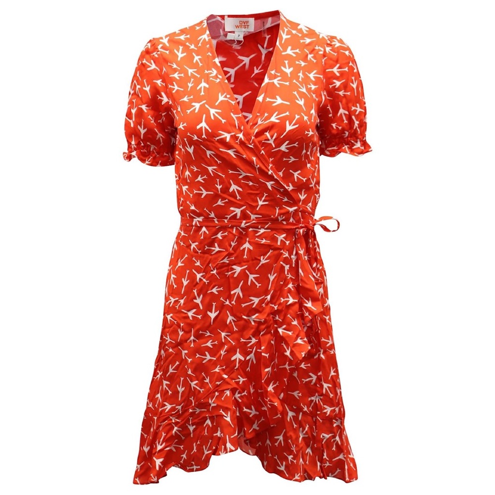 Diane von Furstenberg Short Sleeve Ruffle Wrap Dress in Paper Planes